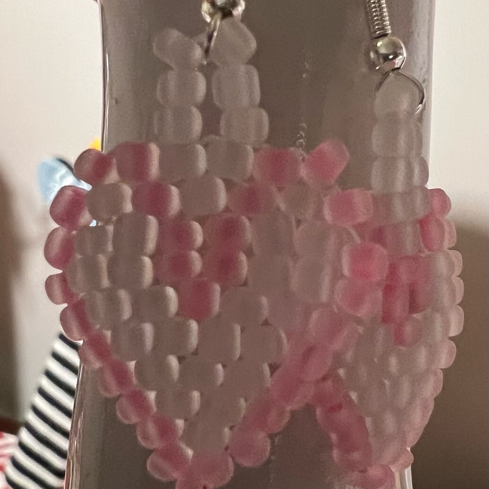 Pink Beaded Heart Earrings